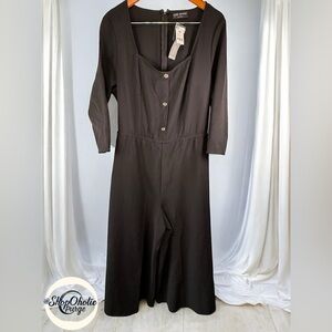 Lane Bryant Plus Size 20 Black Palazzo Jumpsuit V-Neck Wide Leg Pantsuit Cozy